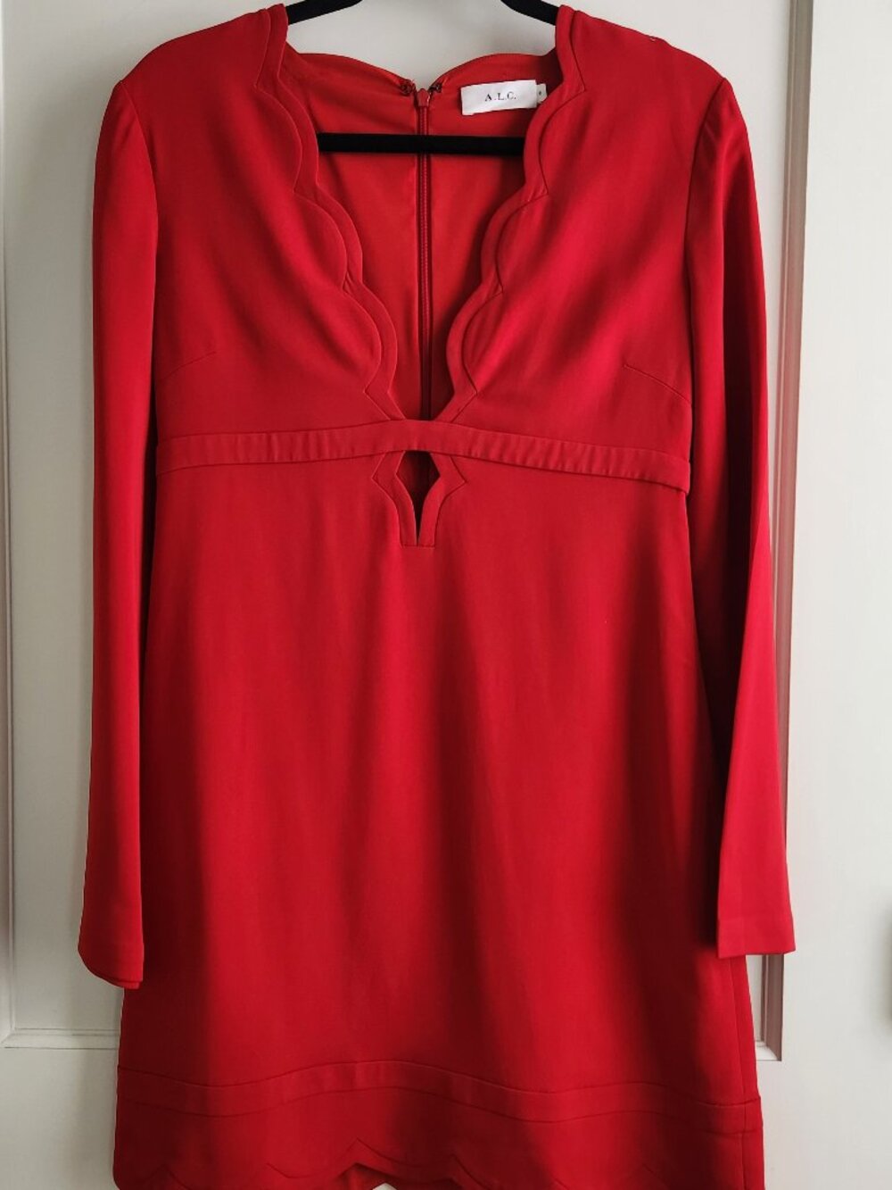 A.L.C. Eve Dress Size 8 Crimson Red Scallop Plunge Mini $495 MSRP